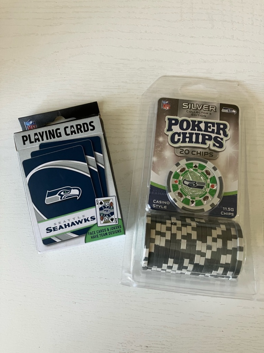 Seattle Seahawks Playing Cards + Seattle Seahawks Poker Chips